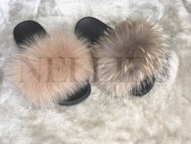 Nude fur slides hot sale