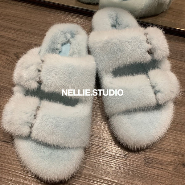 The 'Teddy' Natural Mink Slippers