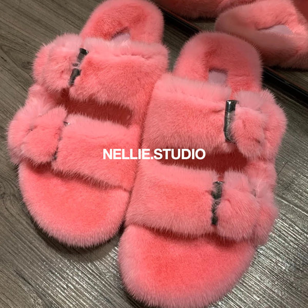 The 'Teddy' Natural Mink Slippers