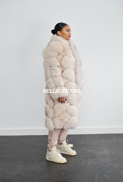 The 'XL' Full-Length Coat in Nude and Natural White