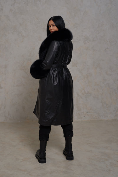 The Leather Mac Coat in Black Matte