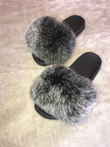 Classic Fur Slides - Frosted Black