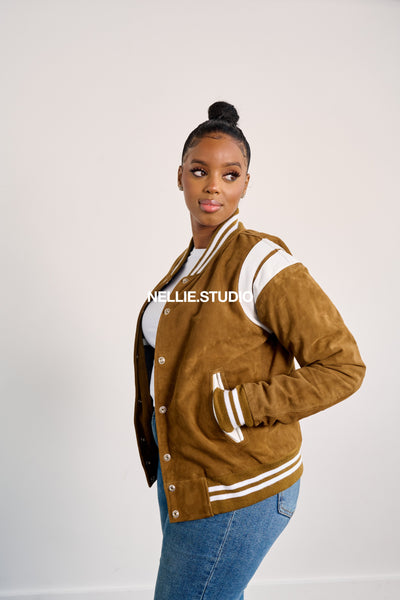 The Classic Suede Bomber in Tan